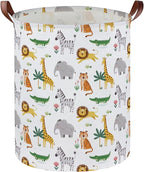 Essme Kids Laundry Basket,Animal Hamper Collapsible Canvas Waterproof Storage Bin for Boys, Cute Hamper,Gift Baskets(Playful Animals)