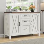 3 Drawer File Cabinet, Farmhouse Lateral Filing Cabinet with Doors Fits Letter or A4 Size, Wooden Printer Stand with Open Storage Adjustable Shelf for Home Office, Rustic White