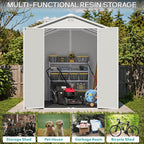 Greesum 6×10FT Plastic Outdoor Storage Shed with Floor, Resin Storaged Sheds with Lockable Double Door, Windows & Vents, All-Weather Tool Sheds for Garden, Patio, Backyard, Light Gray