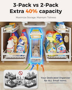 3 Pack Under Sink Organizer, Multi-Purpose 2 Tier Pull-Out Metal Under Kitchen Sink Organizer, Height Adjustable Storage Shelves for Kitchen Bathroom Cabinet (White)