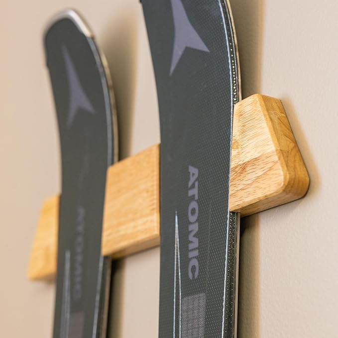 StoreYourBoard Horizontal Wood Ski Rack Wall Mount – Heavy Duty Ski Wall Mount Organizer, Space-Saving Ski Holders for Wall Display, Durable Skis Rack for Garage, Home or Cabin - Natural Wood (Small)
