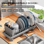 SanDream Small Dish Drying Rack with Removable Utensil Holder & Anti-Scratch Base - Stainless Steel Dish Rack, Dish Drying Rack with Drainage & Space Saving Design for Kitchen Counter, Gray