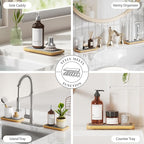 Water Absorbing Stone Tray for Sink, Kitchen Sink Caddy Organizer, Diatomite Bathroom Vanity Counter Tray, Soap Dispenser Sponge Holder, Fast Drying Stone Faucet Mat with Bamboo Tray