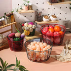 Colorful Metal Mesh Wire Egg Collecting Basket with Handle Portable Garden Vegetable Fruit Storage Lightweight Hanging Collector for Farmhouse Gathering Kitchen Picnic (Red, Large - 12")