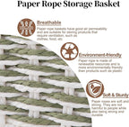 OIAHOMY Toilet Paper Baskets Handmade Paper Rope Decorative Wicker Storage Tank Shelf Cabinet Organizer for Bathroom Home, Set of 2, Green & White