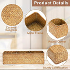 Hipiwe Handwoven Seagrass Storage Basket 3 Sections Toilet Tank Paper Organizer Decorative Shelf Basket for Pantry Living Room Kitchen, Caramel Color