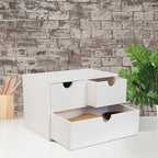 Rustic Distressed white 3-Tier Wood Desk Organizer with 3 Drawers Mini Storage Shelf For Desk, Toiletries Vanity Office Supplies (white)