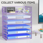 Purple Paper Organizer for Desk with Handle, 6-Tier Metal Mesh File Organizer | Stackable Desktop Organizer for Office Supplies & Stationery Storage