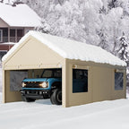 Nuturelly 10x20 FT Carport, Heavy Duty Carport Canopy with Roll-up Windows, Portable Garage with Removable Sidewalls & Doors, Car Canopy with All-Season PE Tarp for Car, Truck, Boat(Khaki)