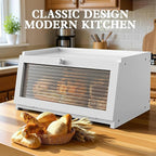 Bread Box for Kitchen Countertop Large Farmhouse Bread Container Bread Storage with Window Wooden Bread Holder White