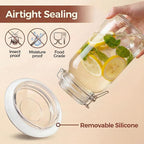 Square Glass Jars with Airtight Lid Set of 3, 50 floz Wide Mouth Mason Jars with Clamp Lids,Glass Sealed Jars with Air Tight Lids, Best for Kitchen & Pantry Food Storage