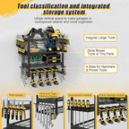 Power Tool Organizer Wall Mount, 4-Tier Tool Storage Rack with 8 Drill Holders, 200LBS Load Heavy Duty Cordless Tool Shelf for Garage Organization, Gift for Men