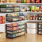 2-Pack Stackable Can Rack Organizer for Pantry, Stable Extra Long Storage for Kitchen Cabinet Cupboard, Rolling Can Holders for Canned Food, Dispenser for Snacks and Canned Soda