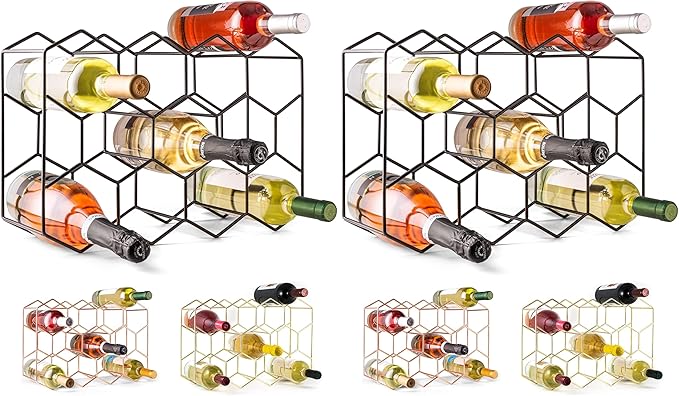 Gusto Nostro Countertop Wine Rack - 14 Bottle Freestanding Modern Black Metal Small - 3 Tier Tabletop Wine Holder Stand for Cabinet, Pantry - Wine Racks Countertop - No Assembly Required (Pack of 2)