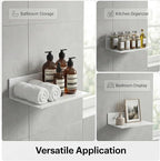 Z metnal Small Floating Shelves, No Drilling Mini Display Shelf for Phone Ceiling, Slim Narrow Lack Wall Shelf, Aluminum, Adhesive or Wall Mounted, White, 8 inch, 2 Pack