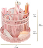 Annova Mesh Desk Organizer Rotate with 5 Compartments Round Spinning Tidy Candy/Pen Holder Desk Accessories Office, Art Supply, Storage, Classroom, Home (Light Pink)