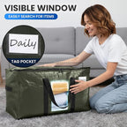 TAILI 10 Pack Green Extra Large Storage Bags, Heavy Duty Totes with Visible Window, Wrap Around Handles, Perfect for Moving