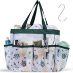 F-color Shower Caddy Portable - Mesh Shower Bag Basket Tote for College Dorm Room Essentials Bathroom Gym Camp Quick Dry for Women Men with S Hook, Green Pineapple