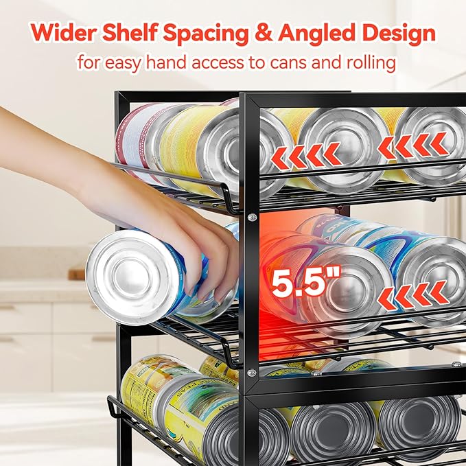 SUFAUY Stackable Can Rack Organizer for Pantry, 2 Tier Soda Canned Food Storage Holds Up to 60 Cans, Steel Square Frame Shelves for Storage, 2 Pack