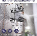 SWTYMIKI Over the Door Shower Caddy Hanging with Double Soap Holder, Hanging Shower Organizer with 16 Hooks, No Drilling Shower Shelves Over Door, Bathroom Rack and Storage, Black