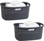 Mind Reader 40L Laundry Basket, Clothes Hamper, Wicker Design, Plastic, 23"L x 14.5"W x 11"H, Set of 2, Gray