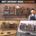 66" W Super Large Power Tool Organizer Wall Mount,Heavy Duty Cordless Tool Organizer with 18 Drill Holder,600 Lbs Capacity 4-Layer Garage Organization for Garage and Workshop (Black)