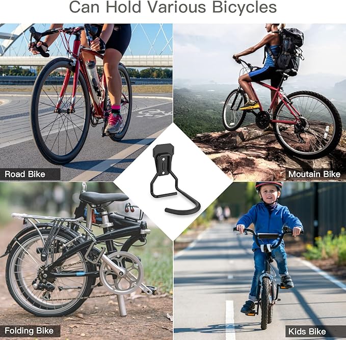 Housolution Bike Wall Mount with Fixed Hook, [8 Pack] Heavy Duty Bike Storage Rack, Bike Rack Vertical Stand for Garage - Easily Hang/Detach - with Screws Iron Bike Hanger Brackets