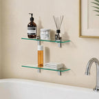 KES Glass Shelf for Bathroom, Floating Tempered Glass Bathroom Wall Shelf Rectangle 16 Inch Brushed Nickel Bracket, 2 Pack, BGS3201S40-2-P2