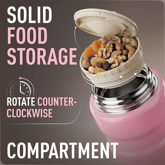 Earth&ME Stainless Steel Thermo For Hot Food 17OZ with Folding Spoon, Vacuum Insulated Food Container, Soup Thermo with Wide Mouth, Insulated Food Jar for Hot & Cold Food, Pink