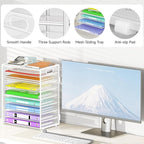 9 Tier Paper Organizer with Handle, White Large Capacity Desk Organizer Mesh File Folder Letter Paper Tray Desktop Document Sorter for Classroom, School, and Office Accessories Organization