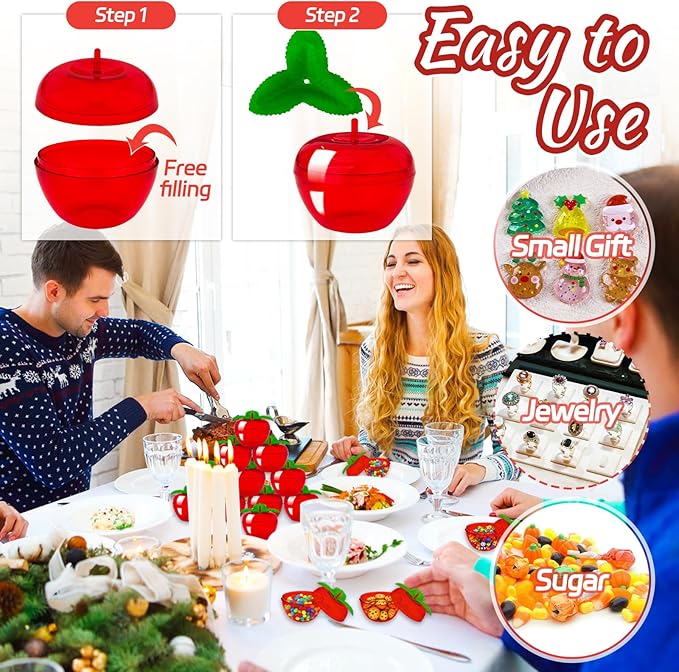 24PCS Plastic Apple-Shaped Containers with Lids,Mini Red Apple Candy Jars for Wedding Favors,Office Desk Storage & Seasonal Home Décor Gifts