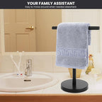 T-Shape Bath Hand Towel Holder Stand, Stainless Steel Free Standing Hand Towel Rack, for Bathroom Kitchen & Countertop, Matte Black, 2 Pack