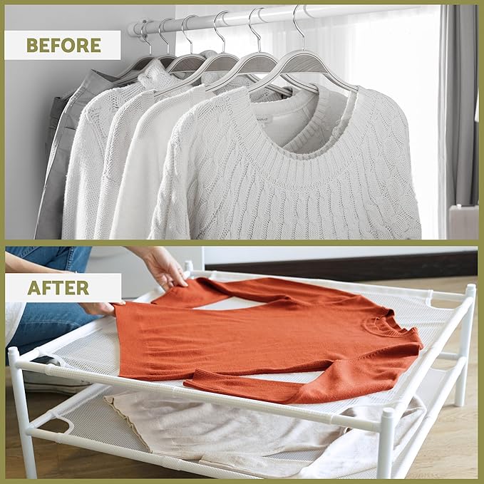 Sweater Drying Rack, 2-Layer Stackable Flat Clothes Drying Rack, Laundry Drying Rack, Mesh Air Dryer, Portable Dry Rack for Indoor & Outdoor