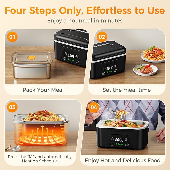 𝟐𝟎𝟐𝟔 𝐔𝐩𝐠𝐫𝐚𝐝𝐞𝐝 Cordless Heated Lunch Box, 6 Cups Rechargeable Electric Lunch Box with Ice Crystal Box & Insulated Bag, 24 Hours Scheduled Self Heating Food Warmer for Men Women
