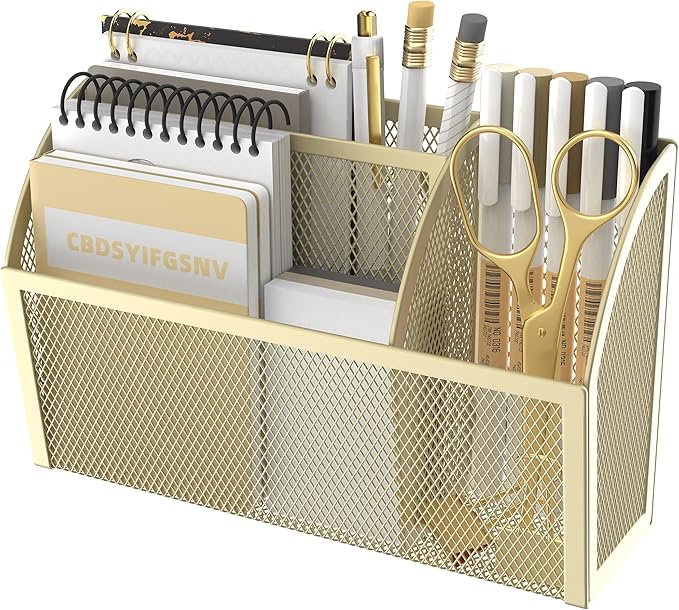DALTACK Magnetic Pencil Holder Magnetic Shelf for the Whiteboard 3-Grid Mesh Magnetic Pen Holder for Refrigerator Magnetic Organizer Locker Accessories Organizer for Office, Yellow