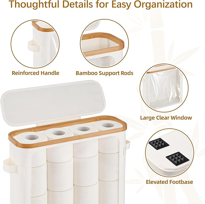 Livole 2-in-1 Toilet Paper Storage with Lid Toilet Paper Basket- 20 Regular Rolls or 15 Mega Rolls Extra Large Toilet Paper Organizer for Bathroom, Beige