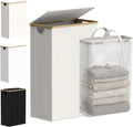 efluky Slim Laundry Basket with Lid, Narrow Laundry Hamper with Removable Bag, Skinny Dirty Clothes Basket with Bamboo Handles for Bathroom, Bedroom & Laundry Room, 75L Beige
