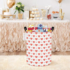 QUEENLALA Large Storage Basket,Laundry Hamper/Bathroom/Home Decor/Collapsible Round Storage Bin,Boys and Girls Hamper/Boxes/Clothing(Round-Pink Heart)