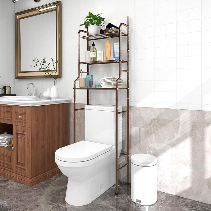 3-Shelf Bathroom Organizer Over The Toilet Space Saver Over The Toilet Rack Bathroom Corner Stand Storage Organizer, Brown