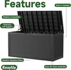 EasyUp 120 Gallon Deck Boxes Waterproof, Outdoor Large Storage Boxes with Lids, Outside Resin Storage Box & Deck Boxes for Patio, Garden Use(Black)