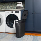 Mind Reader Slim Laundry Hamper with Lid, 40L Clothes Basket, Premium Wicker Design, Plastic, Black