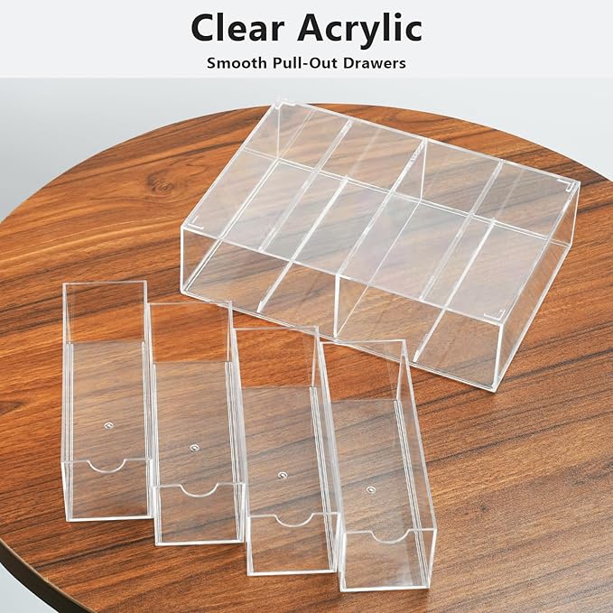 2 Pack Desktop Organizers of 8 Storage Drawers, Clear Acrylic Glasses Storage Drawers Organizer Office Desk Organizer for Vanity Table, Bathroom Counter, Teacher Desk, Dorm