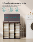 SONGMICS Laundry Hamper with Lid, Bamboo Laundry Basket, Removable Machine Washable Laundry Basket, with Handles, 39.6-Gallons, for Laundry Room, Bedroom, Bathroom, Chestnut Brown ULCB062K01