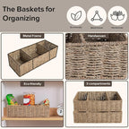 Wicker Toilet Basket Tank Topper Wicker Small Baskets, Wicker Storage Basket Toilet Paper Basket for Toilet Tank Top Seagrass Storage Basket, Bathroom Basket for Shelves with 3-Section, 2 Pack