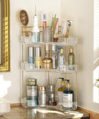 3-Tier Corner Bathroom Counter Organizer Makeup Cosmetic Storage, Tool-Free Installation Acrylic Vanity Shelf, Countertop Storage Organizers Perfume Tray for Bathroom, Dresser, Kitchen (Clear)