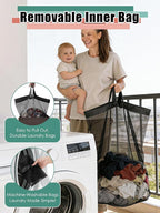 Laundry Hamper with Lid, Reinforced Sturdy Clothes Hamper with Anti-Puncture Base, Large Collapsible Laundry Basket with Removable Liner Bag, Tall Dirty Clothes Bin for Family, 100L Chocolate