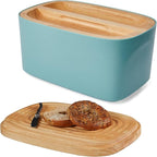 Sonder Los Angeles Union Large Bread Box | Fits Full Sourdough Loaves and More | Breadbox with Cutting Board | Homemade Bread Bin Storage Container | 14.25x9.25x7 in | Blue Green