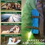 TECEUM Rope – 150 Feet x 1/4 Inch (7mm) – Sky Blue – Strong All-Purpose Utility Rope – Camping, Crafting, Flag Pole, Indoor & Outdoor – Polypropylene Nylon Poly Lightweight Diamond Braided Cord