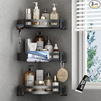 VOLPONE 3-Pack Black Triangle Shower Caddy, 3-Tier Corner Shelves, Rustproof Shower Storage Rack, Drill Free Wall Mount Shower Organizer, 40lbs Load Capacity