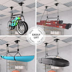 Ladder Storage, Larger Pulley Ladder Hoist, Self Locking Function Ladder Hanger, Garage Ceiling Mount Lift System for Kayak, Cargo Box, Canoe, Bike,Fit 10-14 Foot Ceilings, Hold 150 lbs